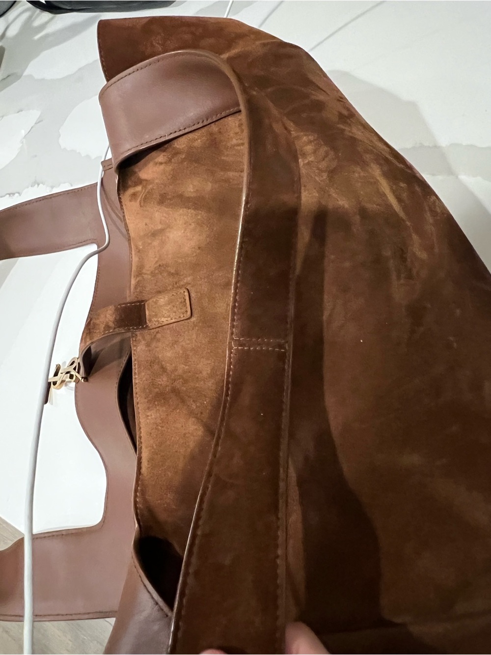 Saint Laurent Brown Suede Tote with Gold YSL Emblem - Picture 6 of 16